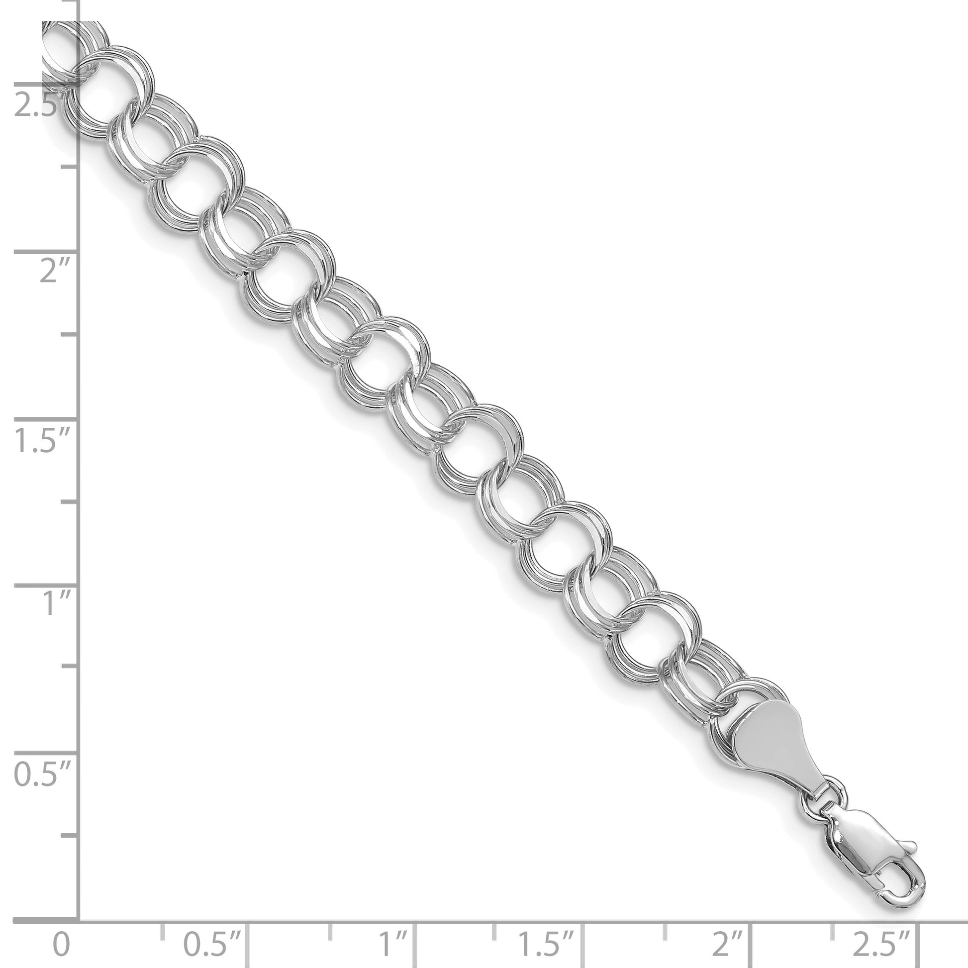 14k White Gold 7mm Solid Triple Link 7 inch Charm Bracelet