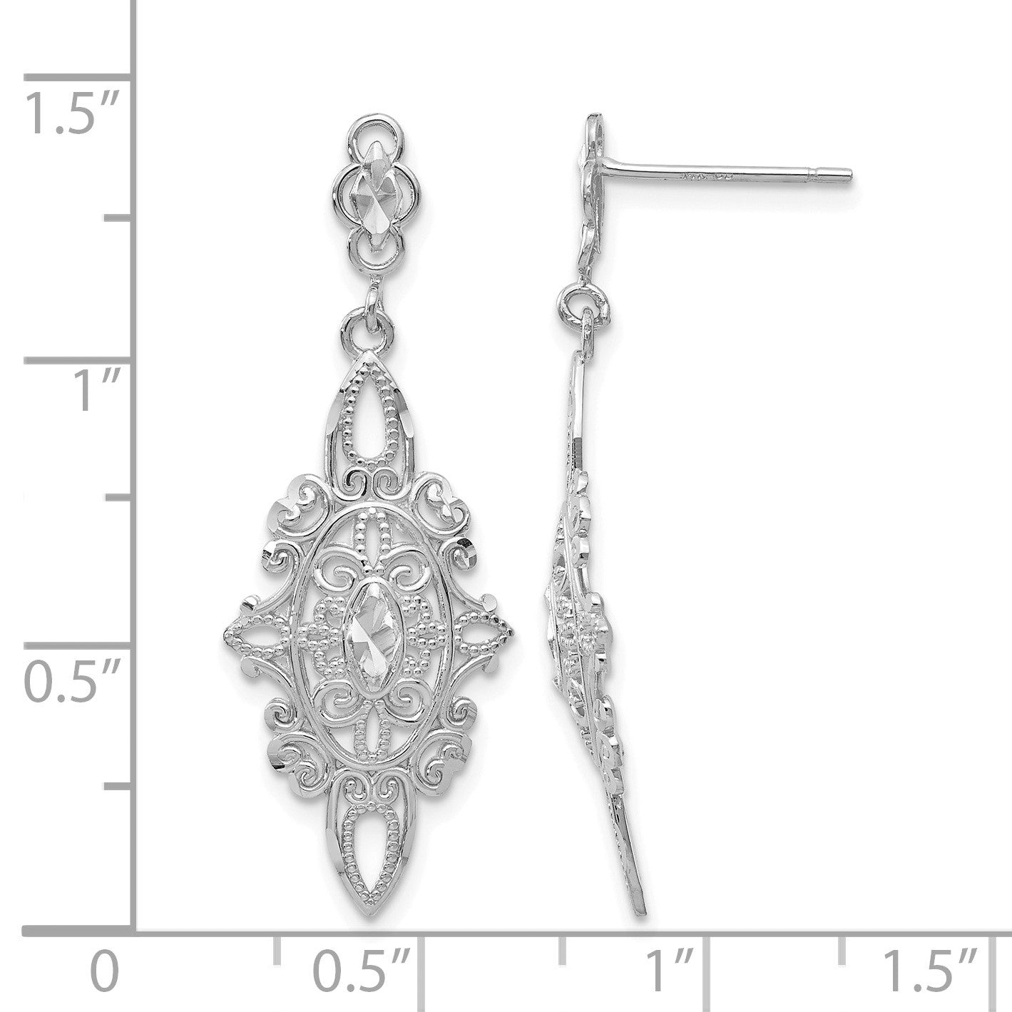 14k White Gold Diamond-cut Filigree Dangle Post Earrings