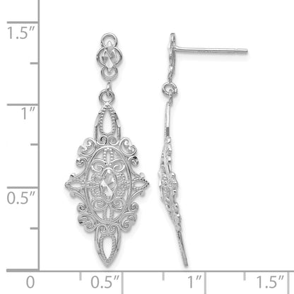 14k White Gold Diamond-cut Filigree Dangle Post Earrings