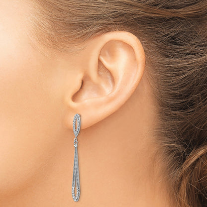 14k White Gold Diamond-cut Open Teardrop Dangle Post Earrings