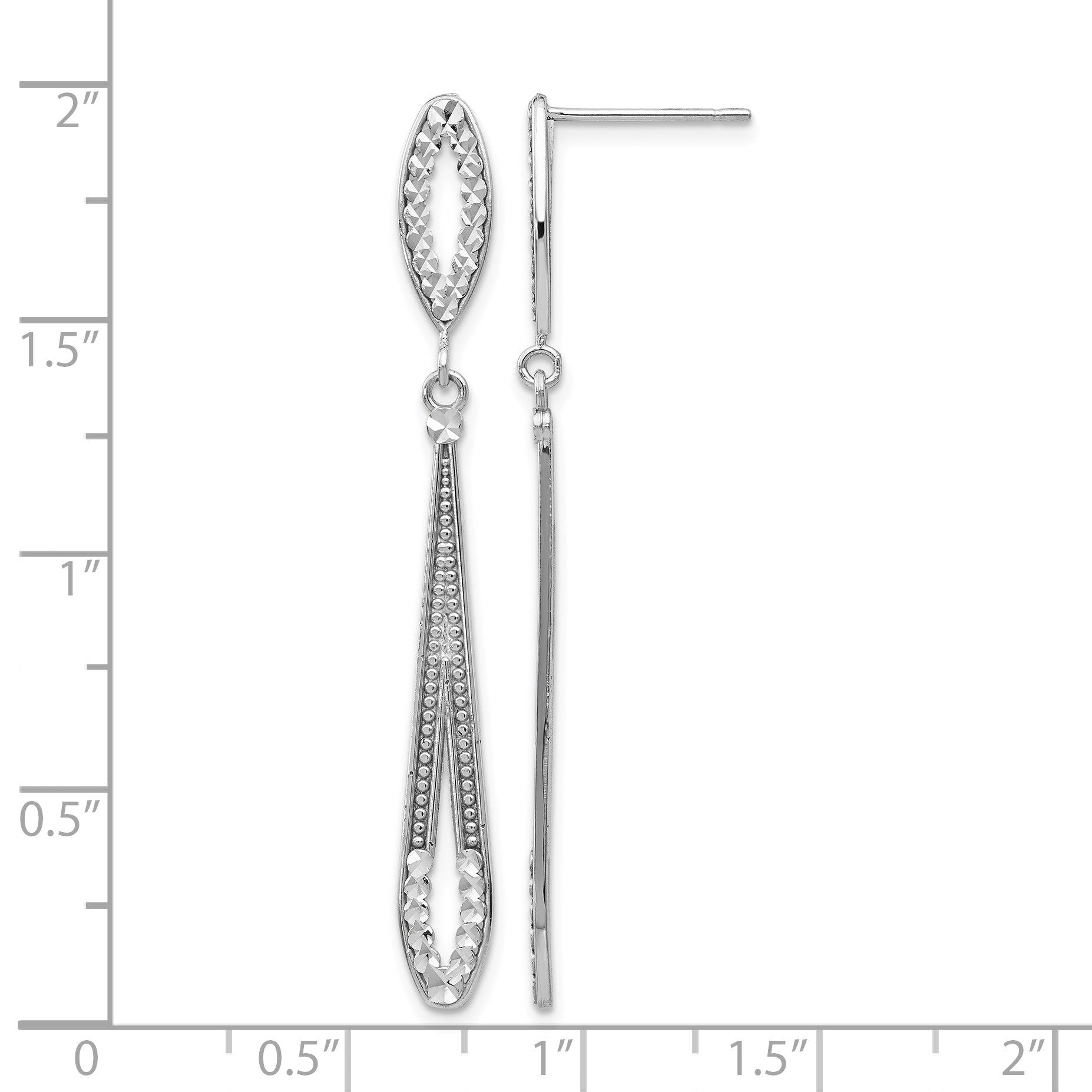 14k White Gold Diamond-cut Open Teardrop Dangle Post Earrings