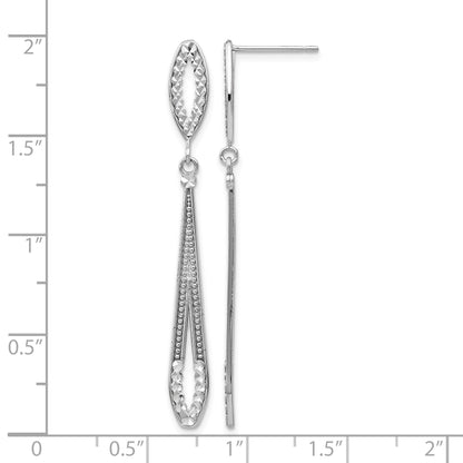 14k White Gold Diamond-cut Open Teardrop Dangle Post Earrings