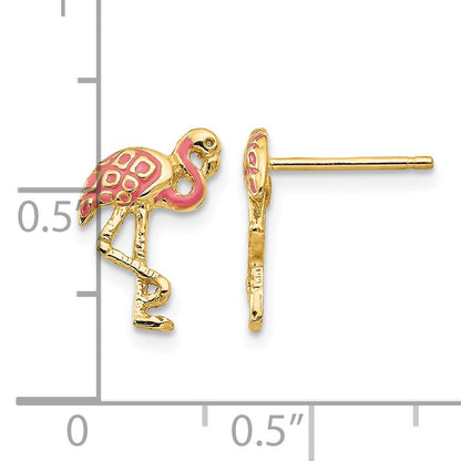 14k Pink Enameled Flamingo Post Earrings