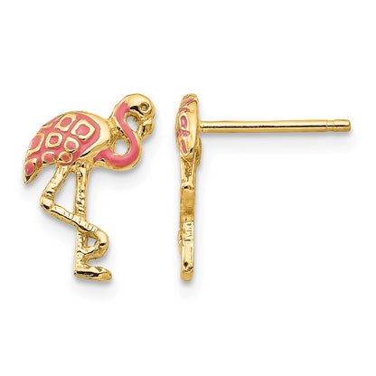 14k Pink Enameled Flamingo Post Earrings