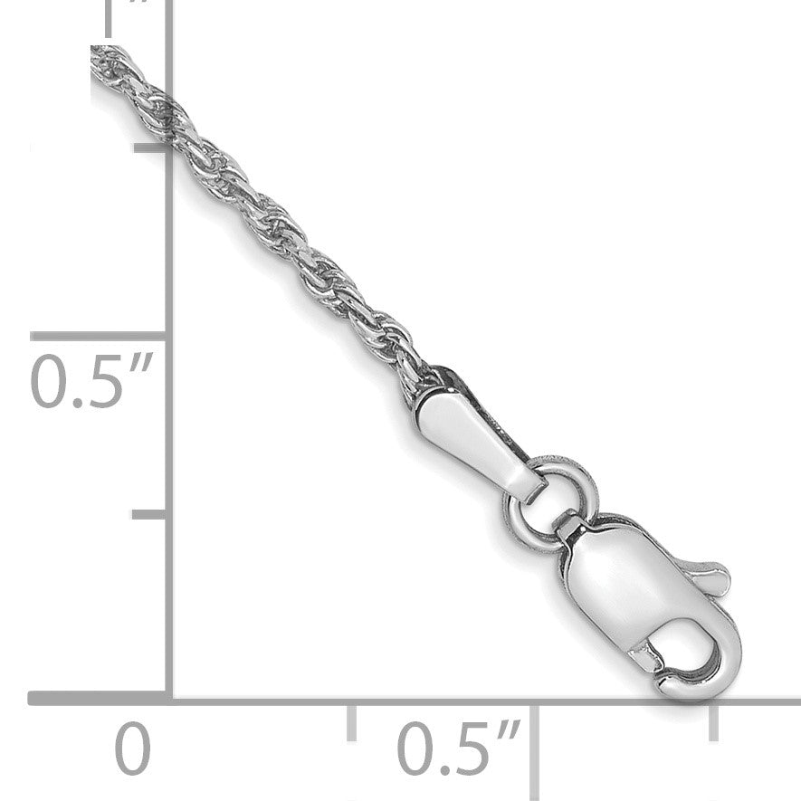 14K White Gold 9 inch 1.3mm Diamond-cut Machine Made Rope with Lobster Clasp Chain Anklet