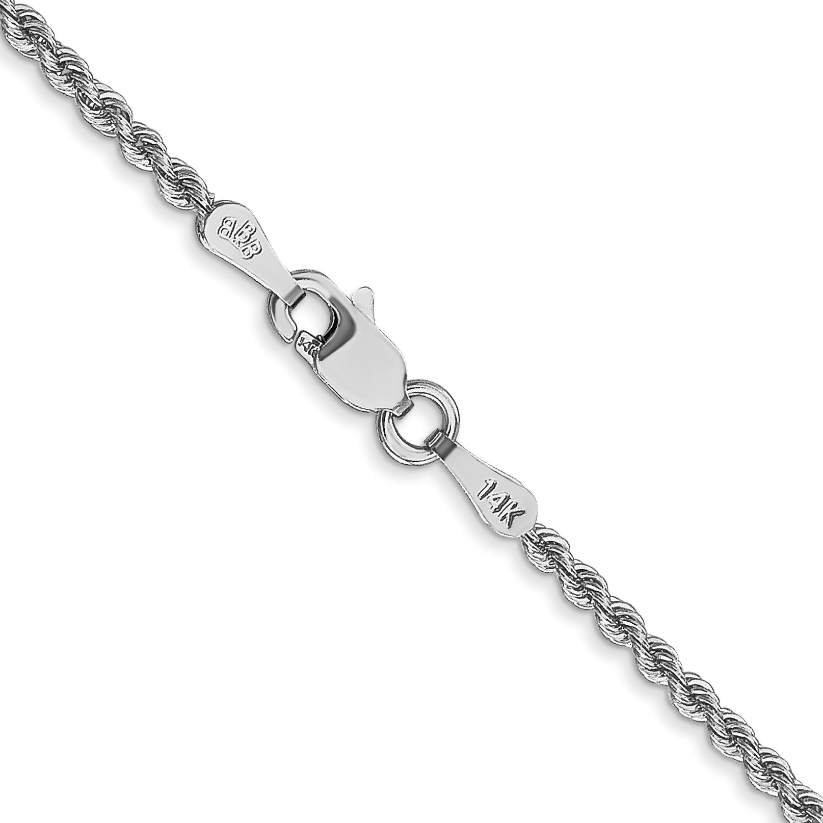 14K White Gold 26 inch 2mm Regular Rope with Lobster Clasp Chain