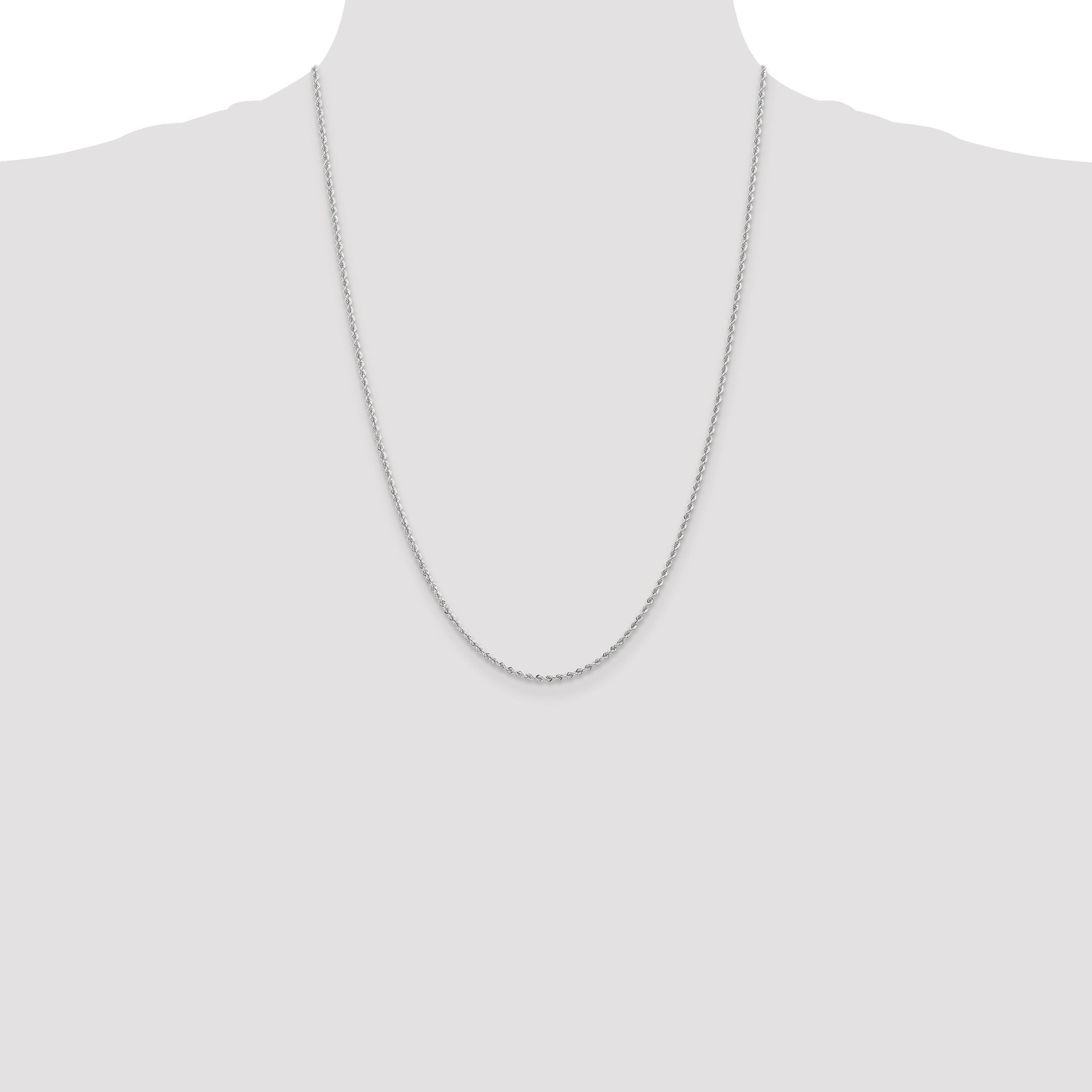 14K White Gold 24 inch 2mm Regular Rope with Lobster Clasp Chain