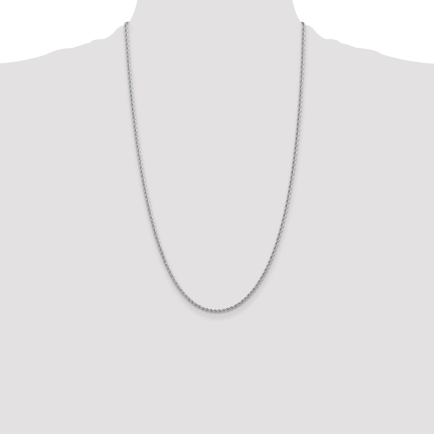 14K White Gold 26 inch 2.25mm Regular Rope with Lobster Clasp Chain