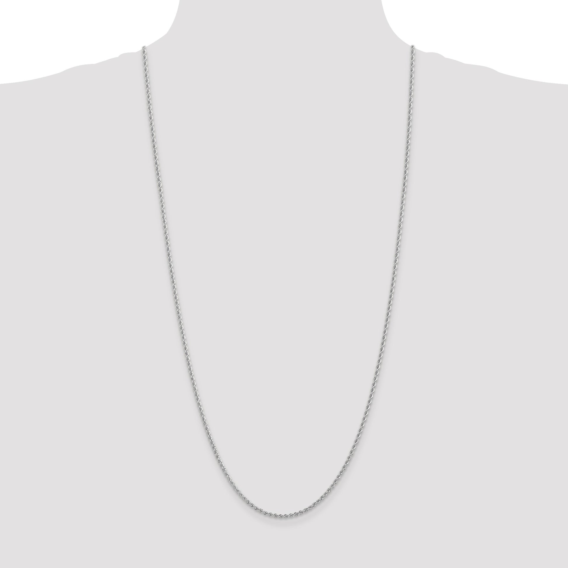 14K White Gold 30 inch 2.25mm Regular Rope with Lobster Clasp Chain