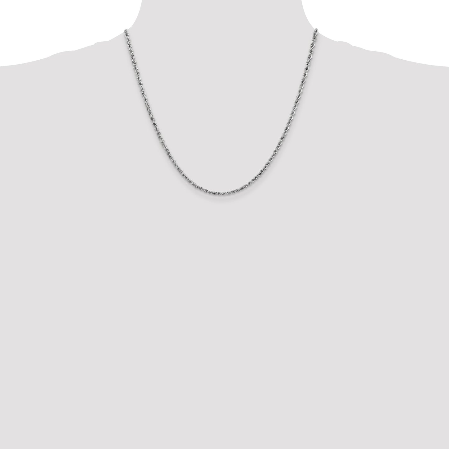 14K White Gold 20 inch 2.5mm Regular Rope with Lobster Clasp Chain