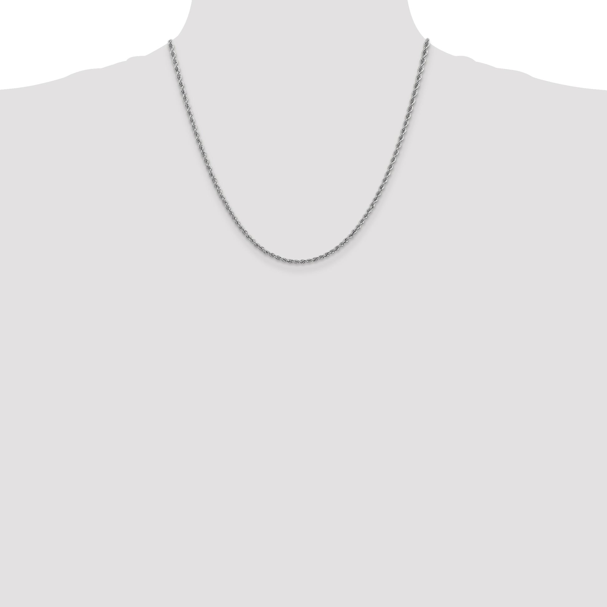 14K White Gold 20 inch 2.5mm Regular Rope with Lobster Clasp Chain