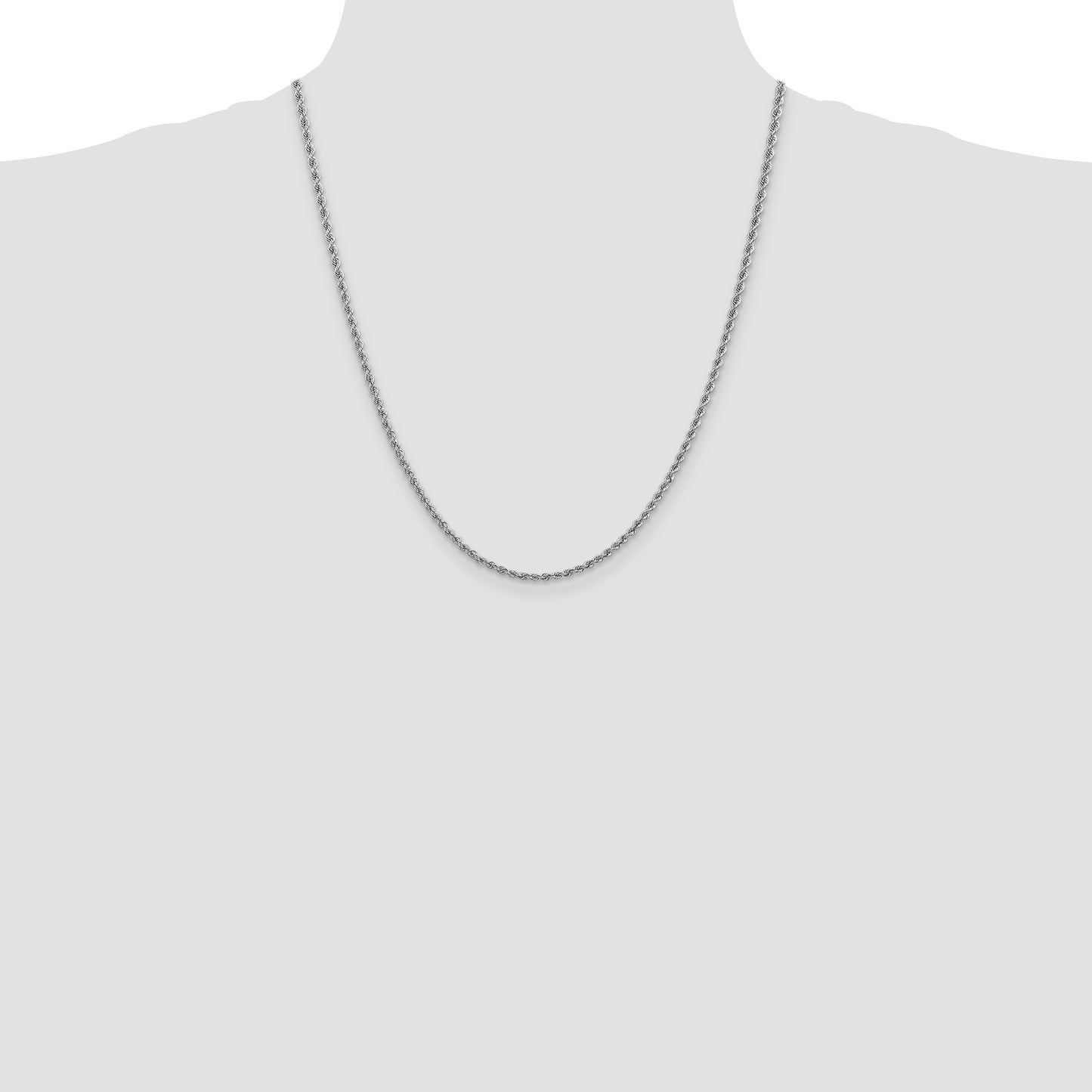 14K White Gold 22 inch 2.5mm Regular Rope with Lobster Clasp Chain