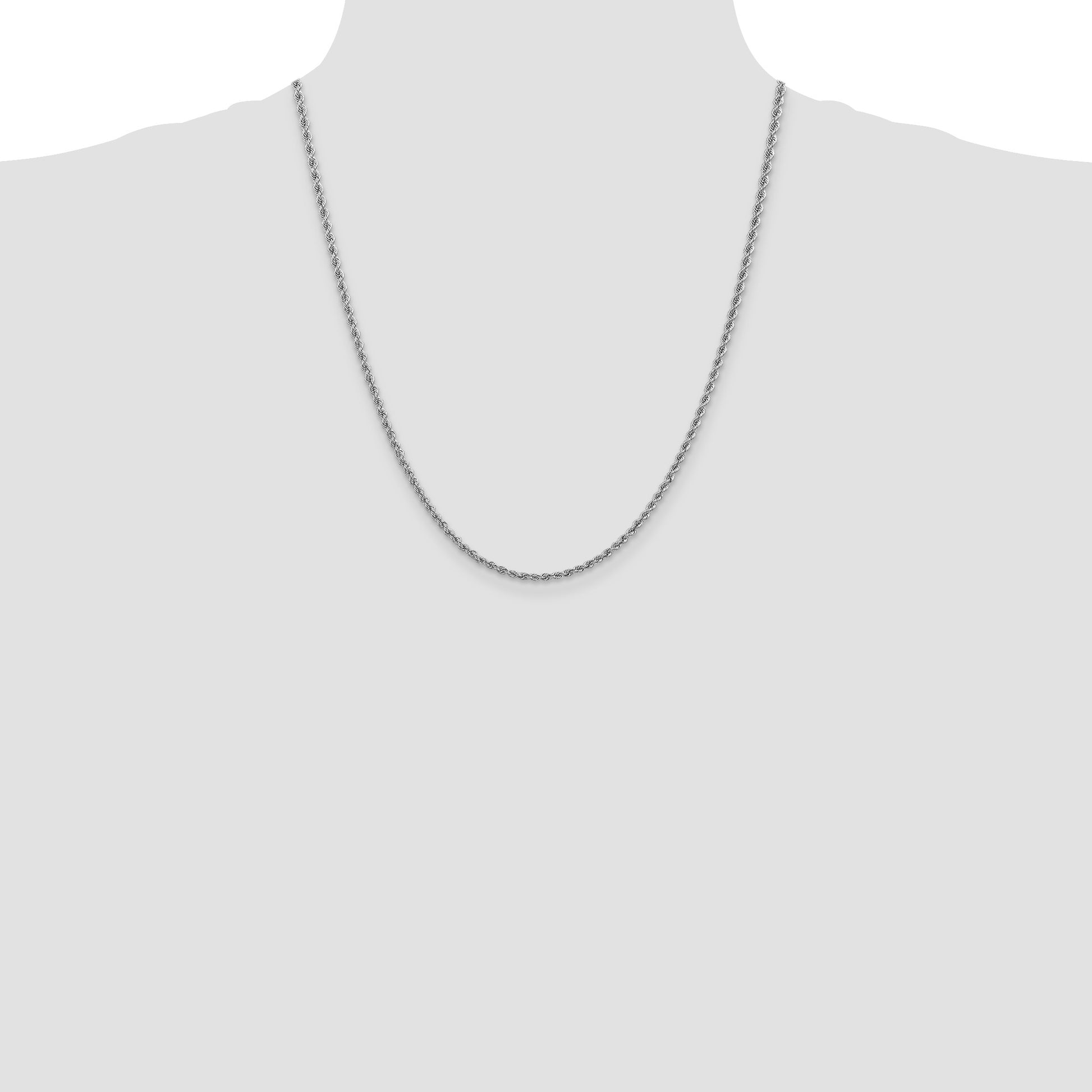 14K White Gold 22 inch 2.5mm Regular Rope with Lobster Clasp Chain