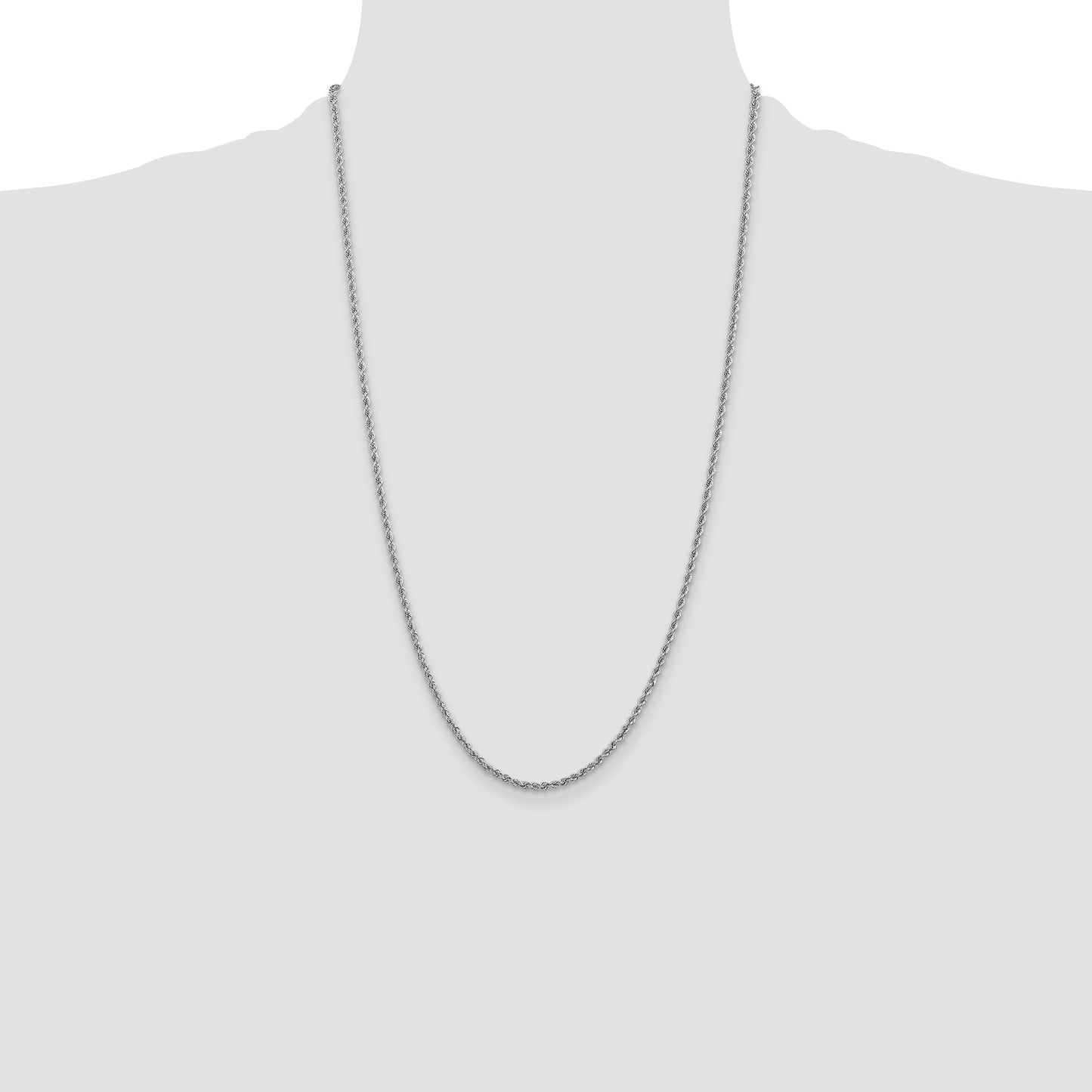 14K White Gold 26 inch 2.5mm Regular Rope with Lobster Clasp Chain