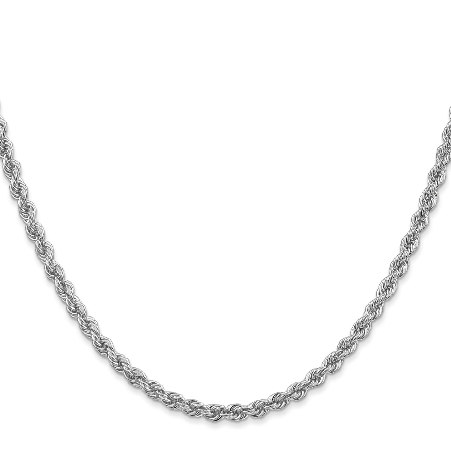 14K White Gold 18 inch 3mm Regular Rope with Lobster Clasp Chain