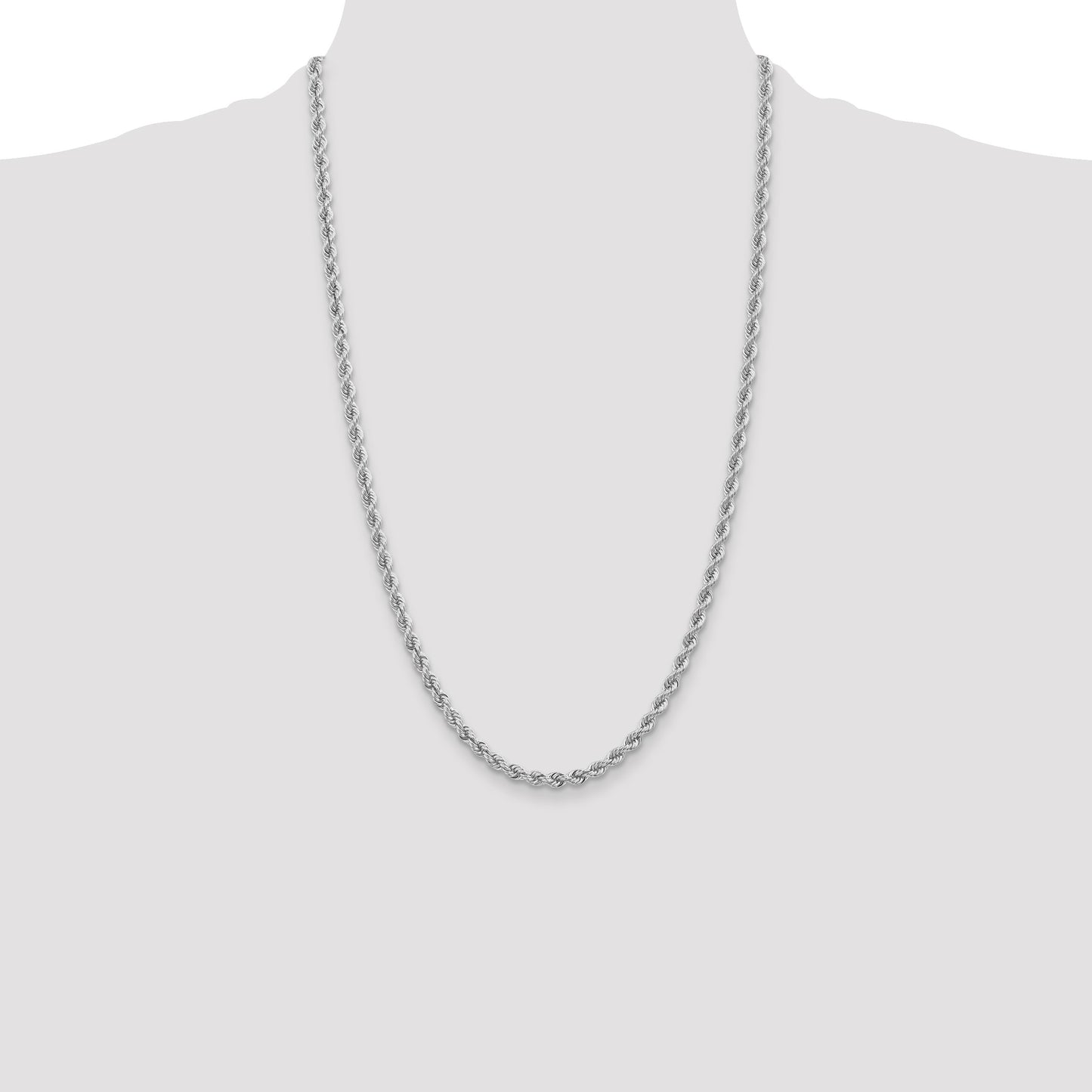 14K White Gold 26 inch 3mm Regular Rope with Lobster Clasp Chain