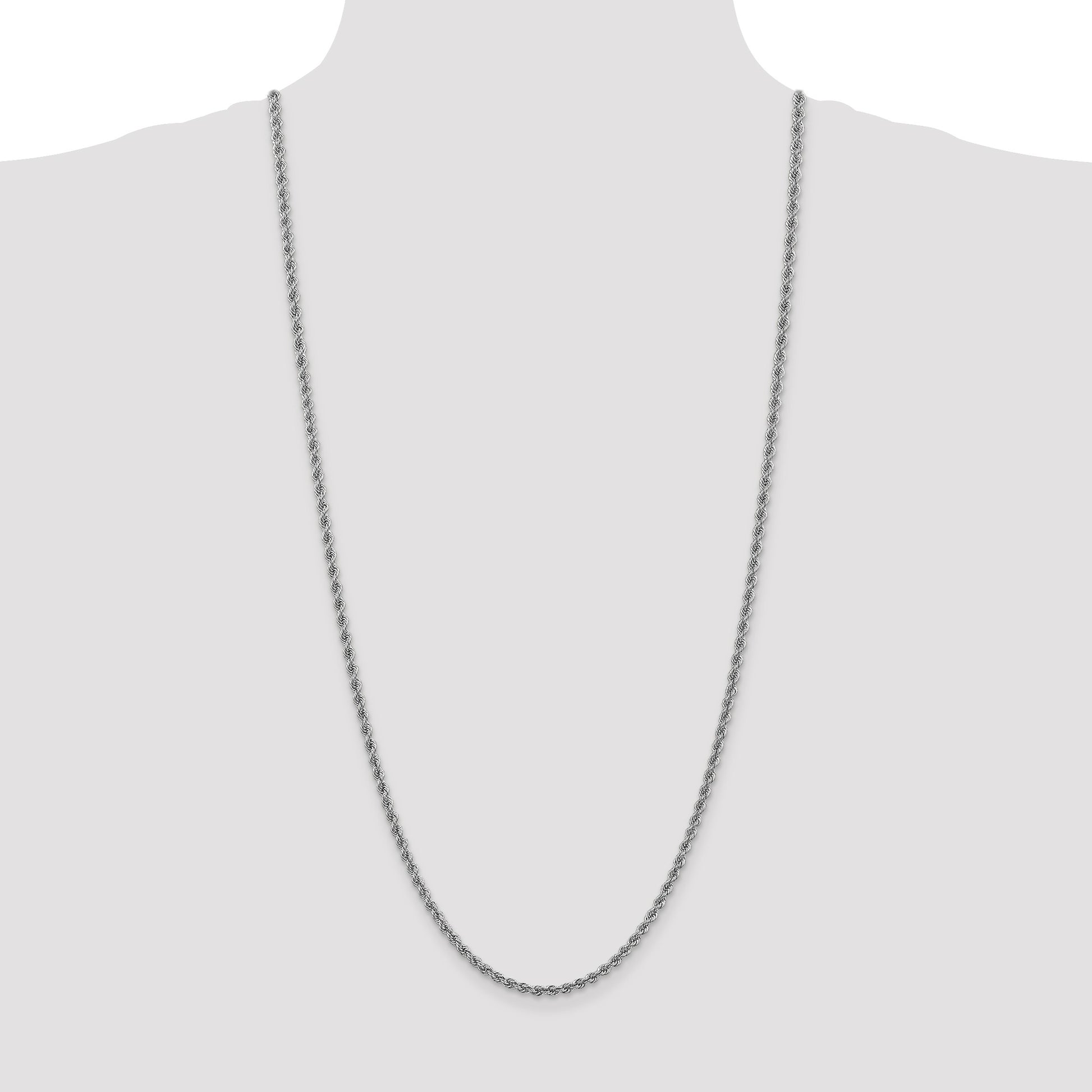 14K White Gold 30 inch 3mm Regular Rope with Lobster Clasp Chain