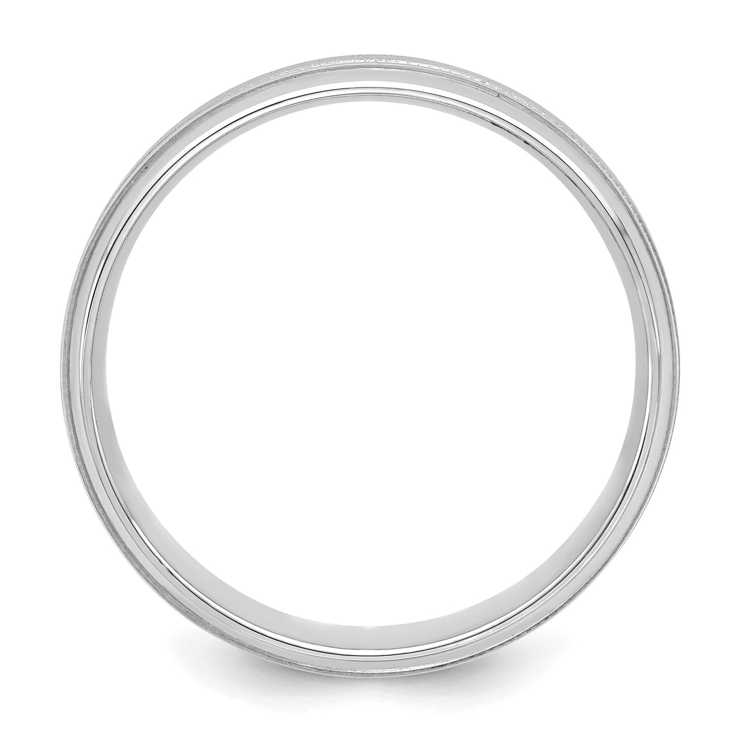 14k White Gold 6mm Standard Weight Comfort Fit Brushed Satin/Polished Milgrain Grooved Edge Wedding Band Size 9