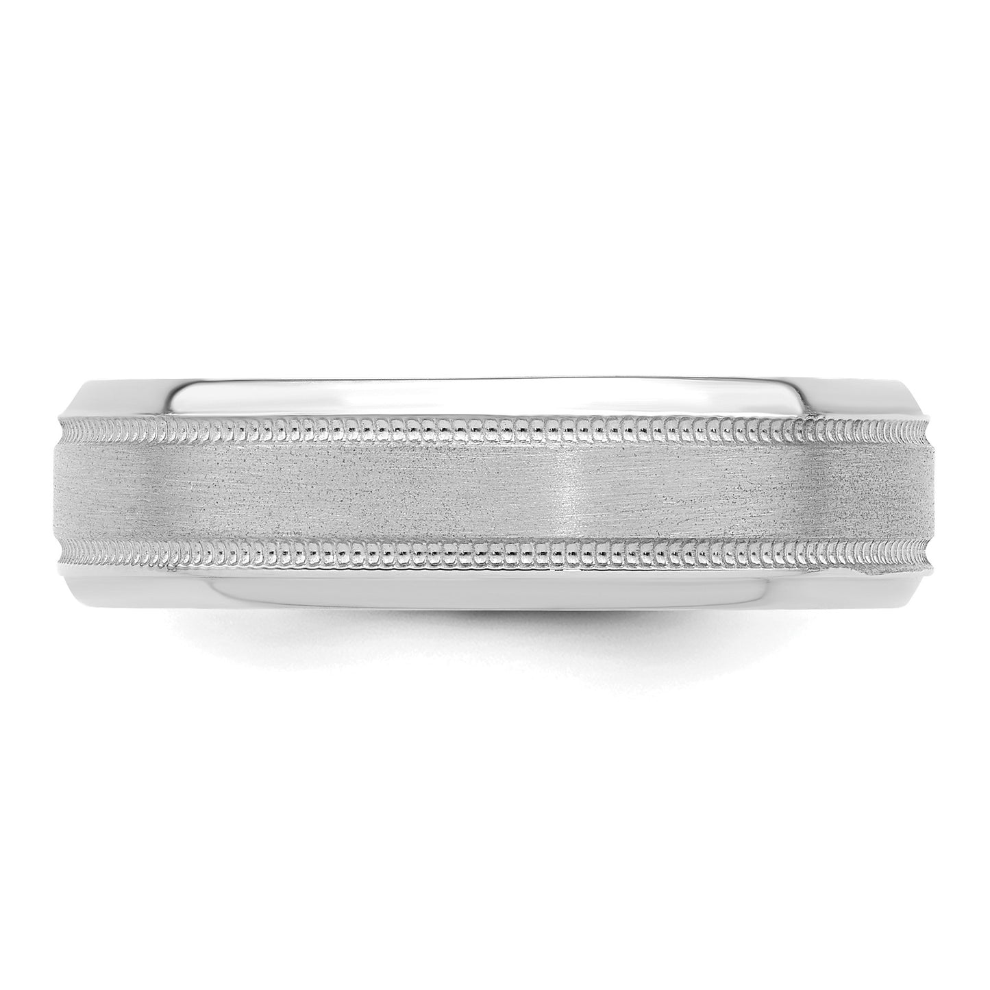 14k White Gold 6mm Standard Weight Comfort Fit Brushed Satin/Polished Milgrain Grooved Edge Wedding Band Size 13