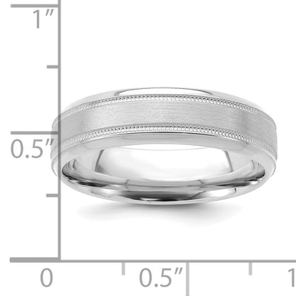 14k White Gold 6mm Heavyweight Comfort Fit Brushed Satin/Polished Milgrain Grooved Edge Wedding Band Size 10