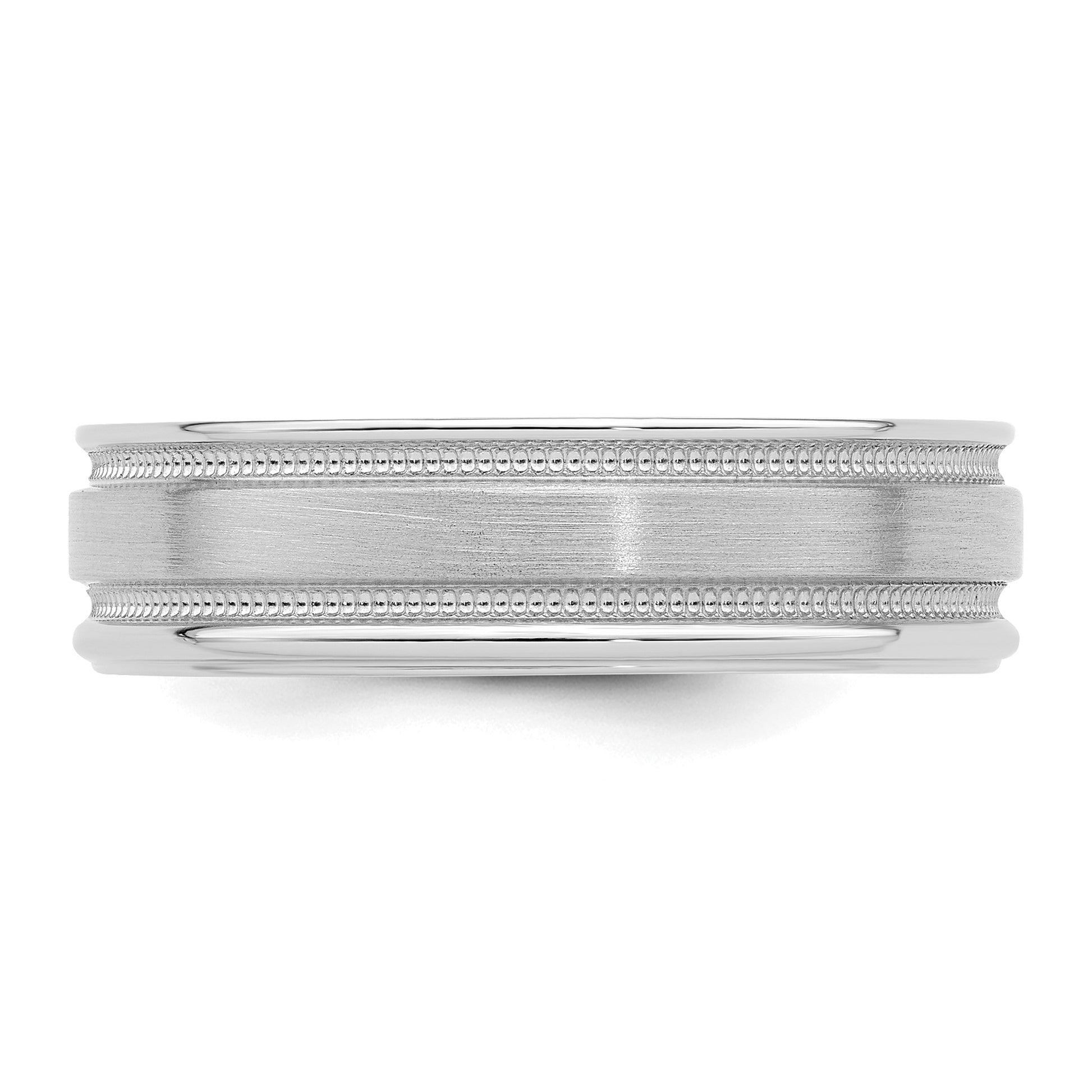 14k White Gold 6mm Heavyweight Comfort Fit Brushed Satin/Polished Milgrain Grooved Edge Wedding Band Size 8