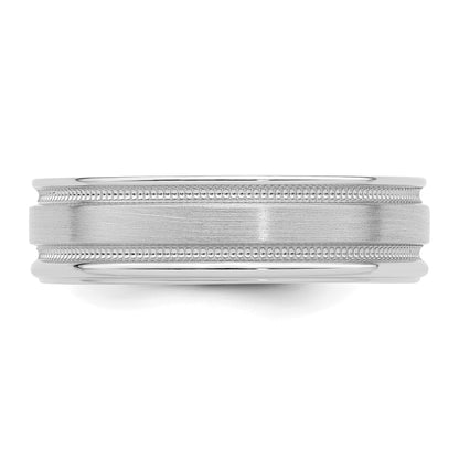 14k White Gold 6mm Heavyweight Comfort Fit Brushed Satin/Polished Milgrain Grooved Edge Wedding Band Size 12