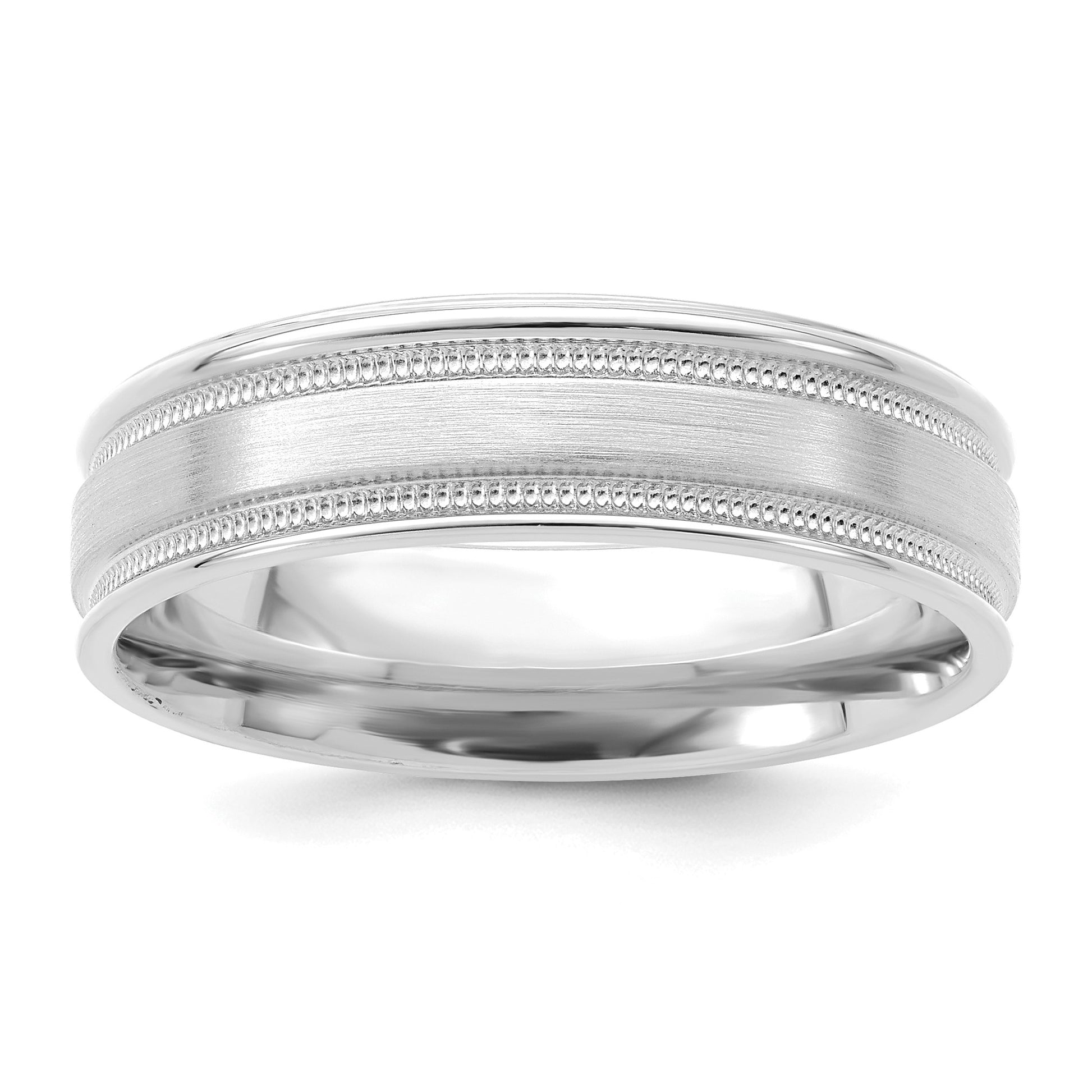 14k White Gold 6mm Heavyweight Comfort Fit Brushed Satin/Polished Milgrain Grooved Edge Wedding Band Size 8