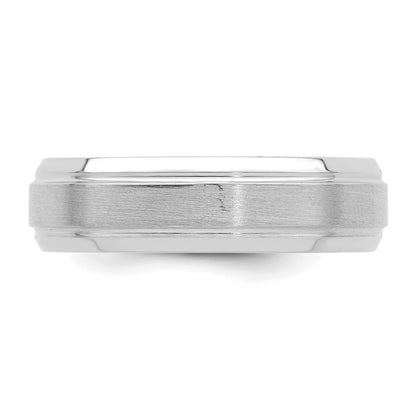 14k White Gold 6mm Lightweight Comfort Fit Brushed Satin/Polished Line Edge Wedding Band Size 8