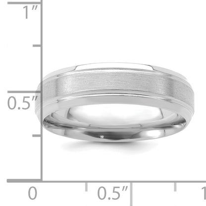 14k White Gold 6mm Lightweight Comfort Fit Brushed Satin/Polished Line Edge Wedding Band Size 8