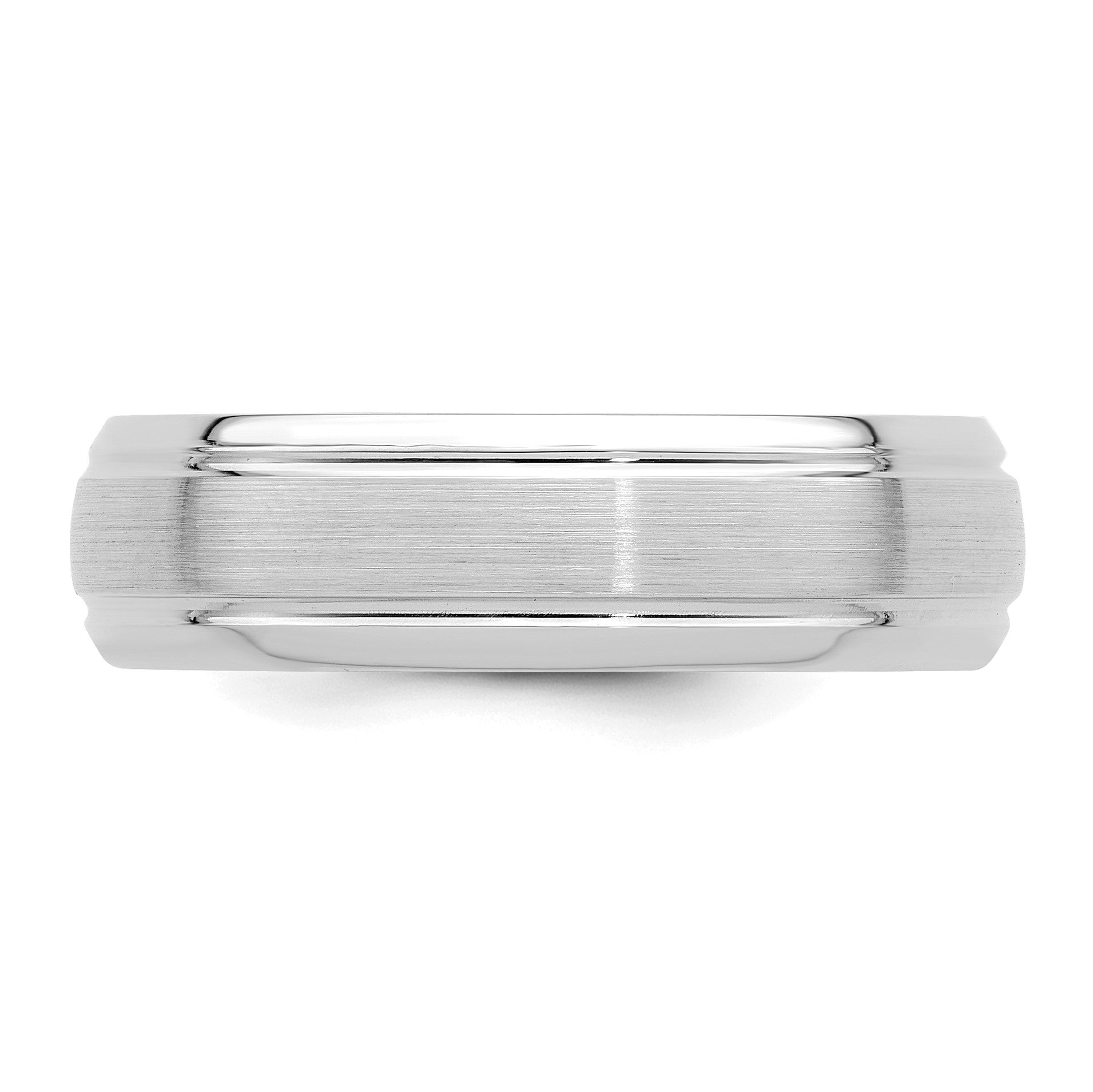 14k White Gold 6mm Heavyweight Comfort Fit Brushed Satin Line Edge Wedding Band Size 10