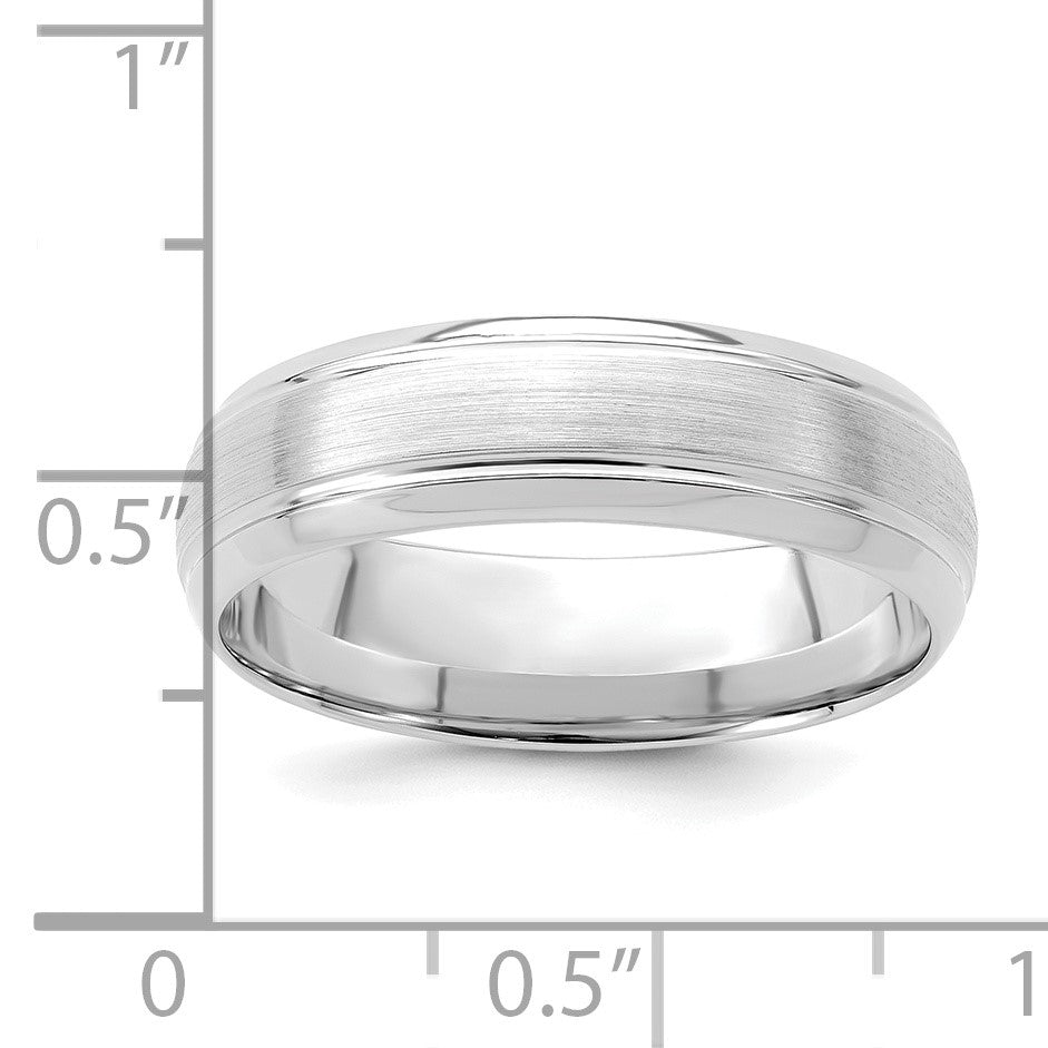 14k White Gold 6mm Lightweight Comfort Fit Brushed Satin Line Edge Wedding Band Size 11.5