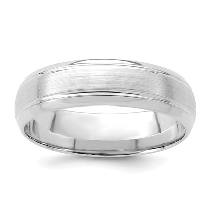 14k White Gold 6mm Lightweight Comfort Fit Brushed Satin Line Edge Wedding Band Size 11.5