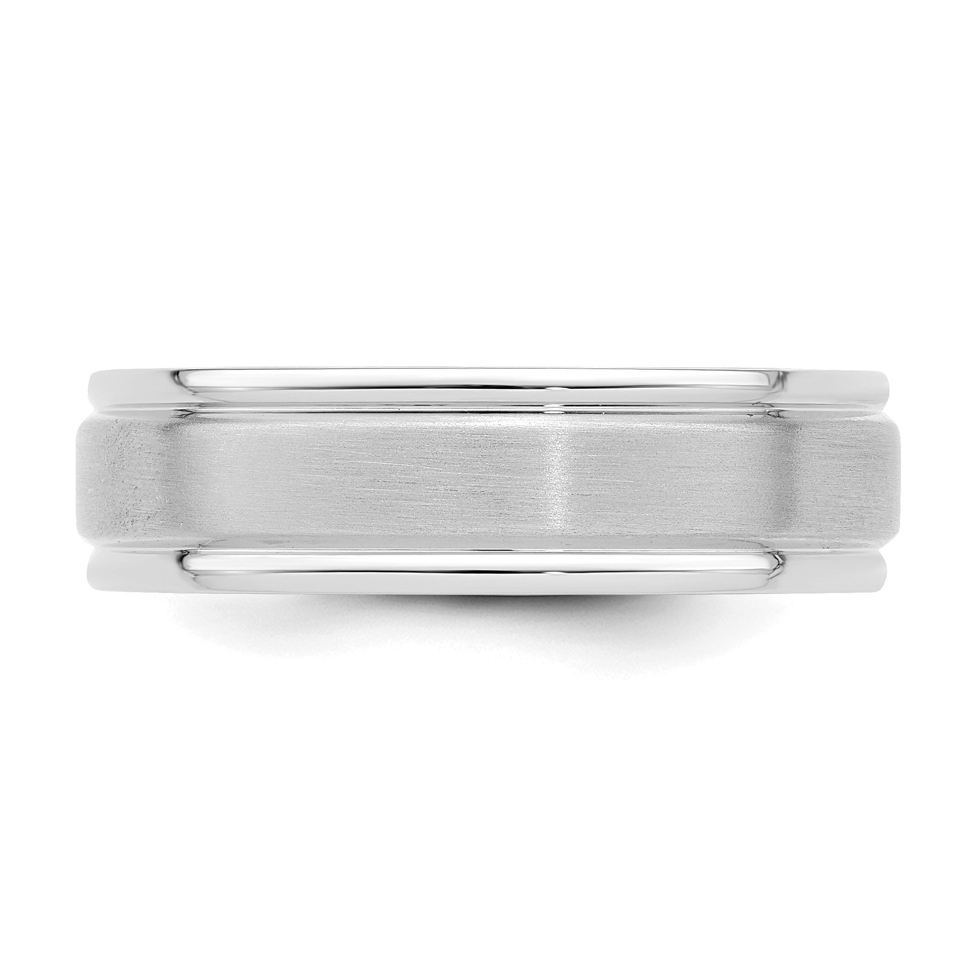 14k White Gold 6mm Lightweight Comfort Fit Brushed Satin/Polished Grooved Edge Wedding Band Size 11