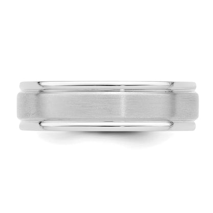 14k White Gold 6mm Lightweight Comfort Fit Brushed Satin/Polished Grooved Edge Wedding Band Size 11