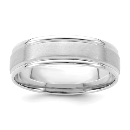 14k White Gold 6mm Heavyweight Comfort Fit Brushed Satin/Polished Grooved Edge Wedding Band Size 9
