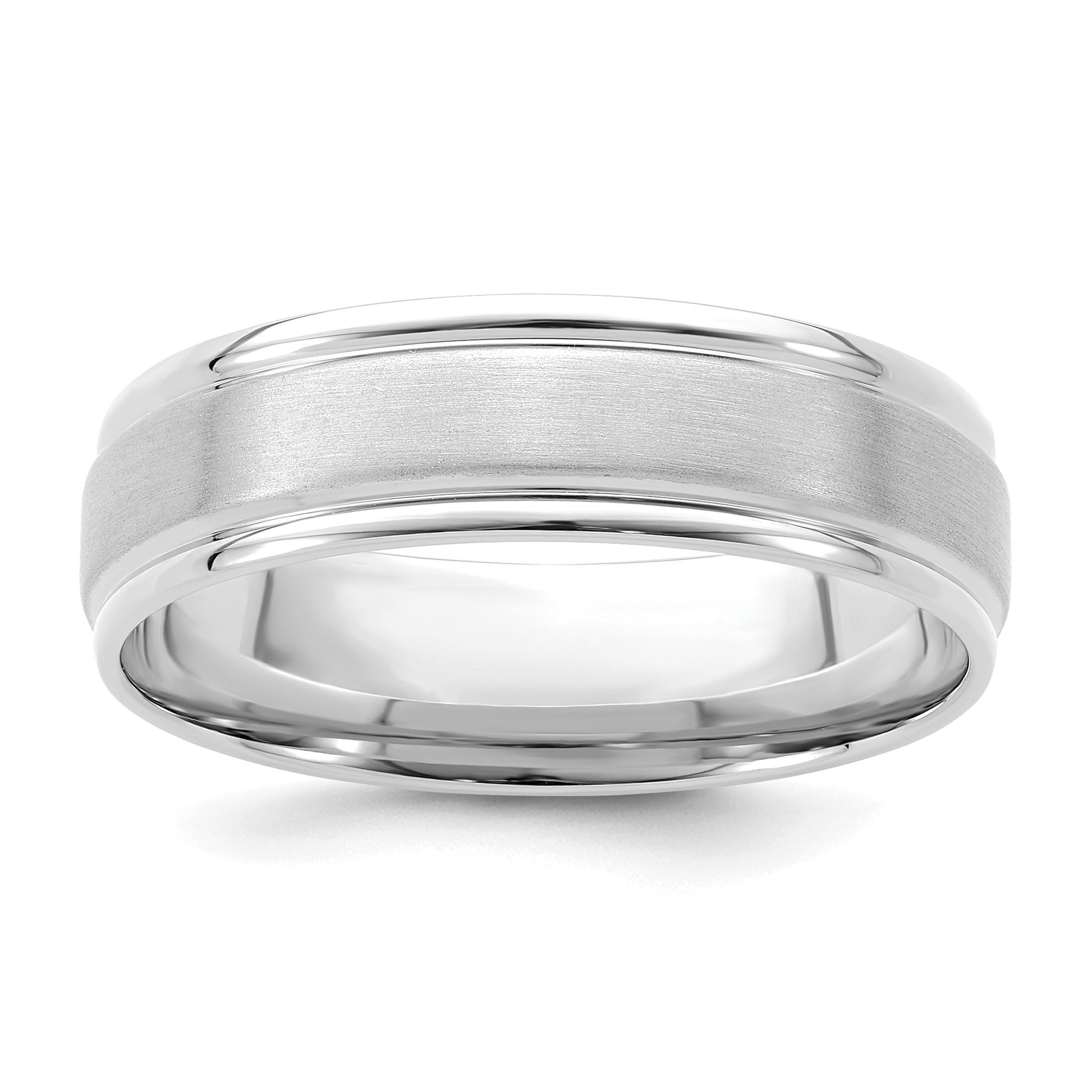 14k White Gold 6mm Heavyweight Comfort Fit Brushed Satin/Polished Grooved Edge Wedding Band Size 9.5