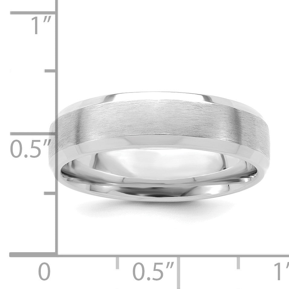 14k White Gold 6mm Standard Weight Comfort Fit Brushed Satin with Polished Beveled Edge Wedding Band Size 10.5