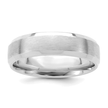 14k White Gold 6mm Standard Weight Comfort Fit Brushed Satin with Polished Beveled Edge Wedding Band Size 7.5