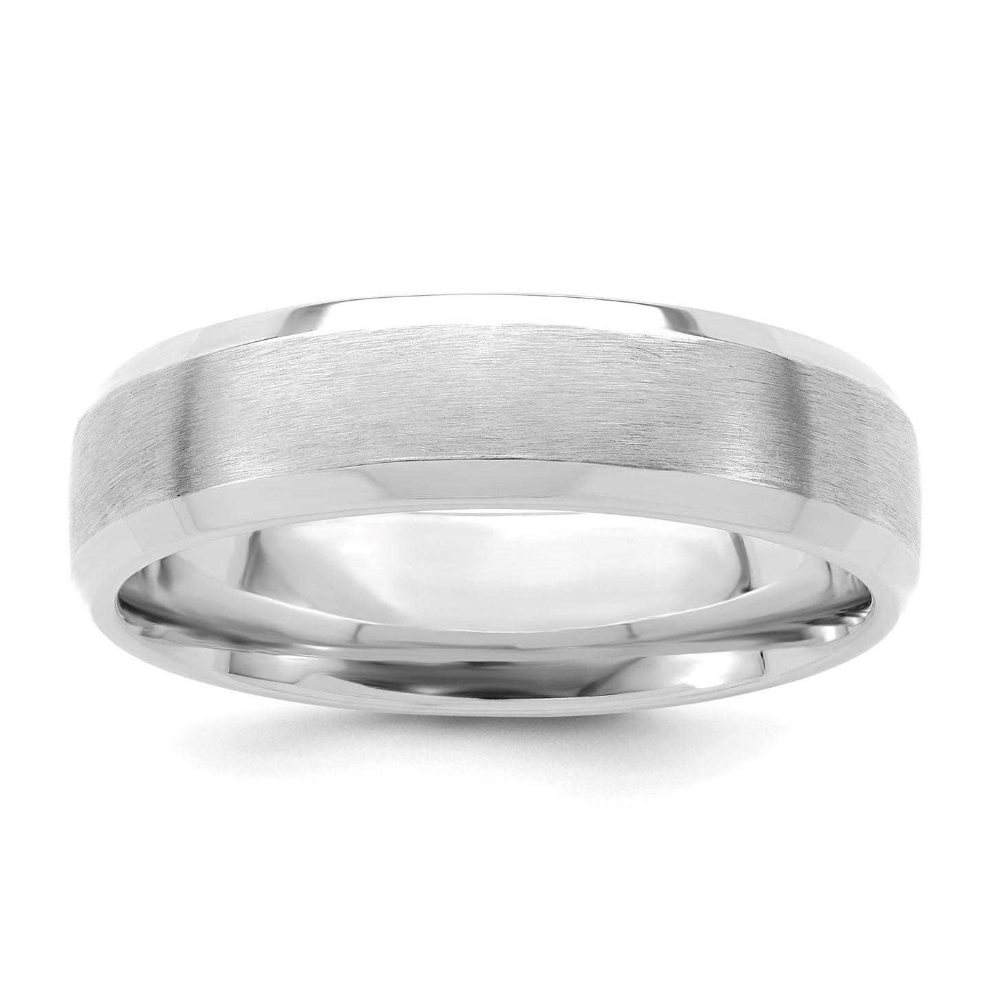 14k White Gold 6mm Standard Weight Comfort Fit Brushed Satin with Polished Beveled Edge Wedding Band Size 9