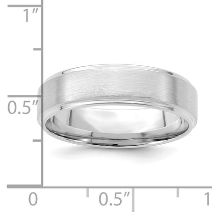 14k White Gold 6mm Lightweight Comfort Fit Brushed Satin/Polished Stepped Edge Wedding Band Size 10