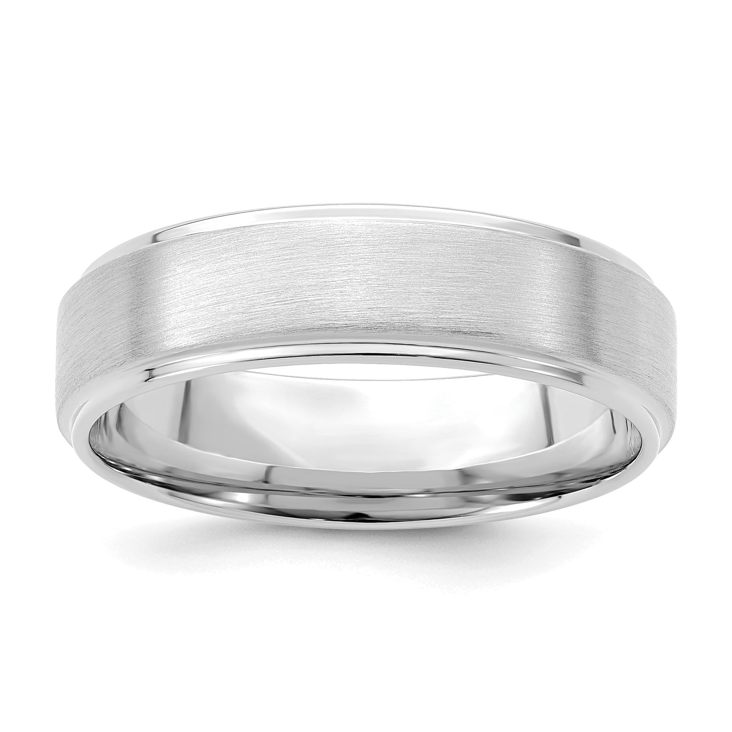 14k White Gold 6mm Lightweight Comfort Fit Brushed Satin/Polished Stepped Edge Wedding Band Size 7