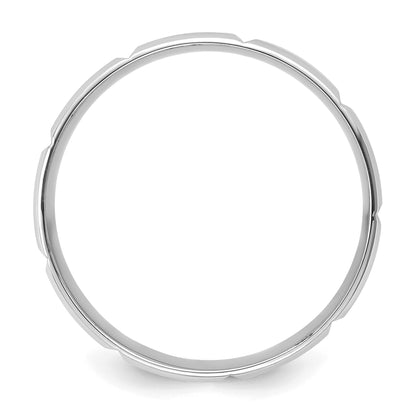 14k White Gold 6mm Standard Weight Comfort Fit Brushed/Polished Beveled Edge with Vertical Lines Wedding Band Size 9.5