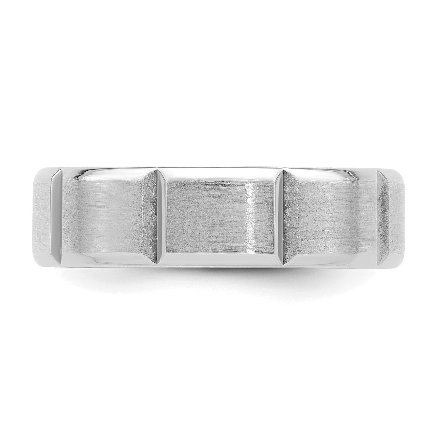 14k White Gold 6mm Standard Weight Comfort Fit Brushed/Polished Beveled Edge with Vertical Lines Wedding Band Size 11.5