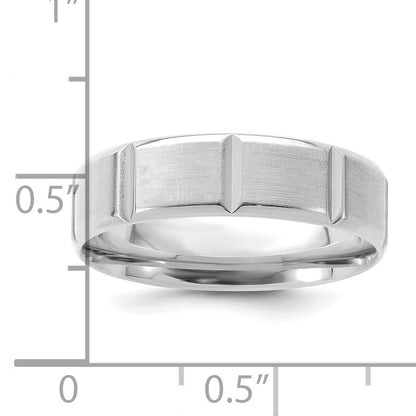 14k White Gold 6mm Standard Weight Comfort Fit Brushed/Polished Beveled Edge with Vertical Lines Wedding Band Size 11.5