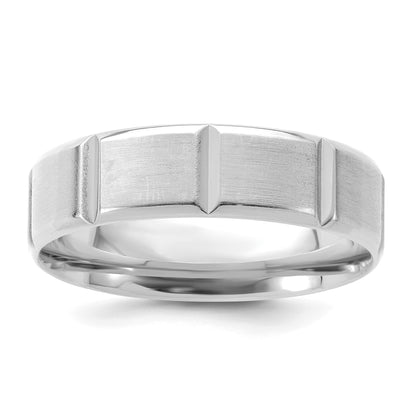 14k White Gold 6mm Standard Weight Comfort Fit Brushed/Polished Beveled Edge with Vertical Lines Wedding Band Size 11.5