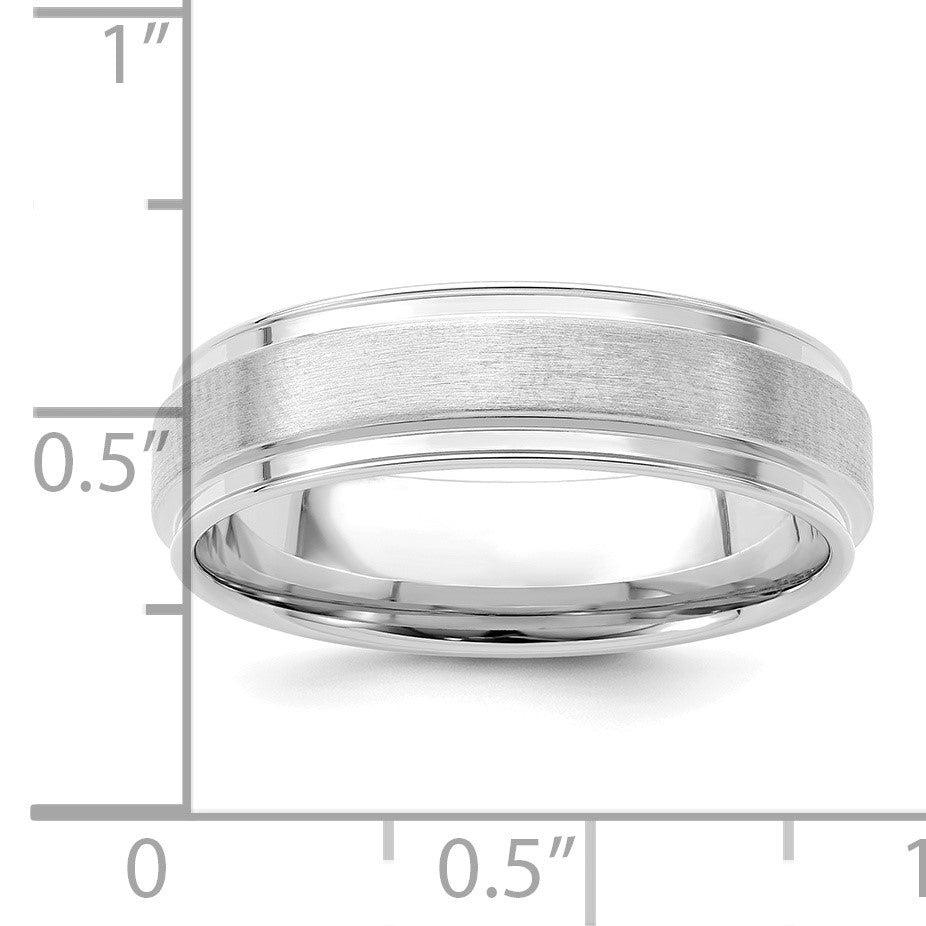 14k White Gold 6mm Lightweight Comfort Fit Brushed Satin Fancy Wedding Band Size 10