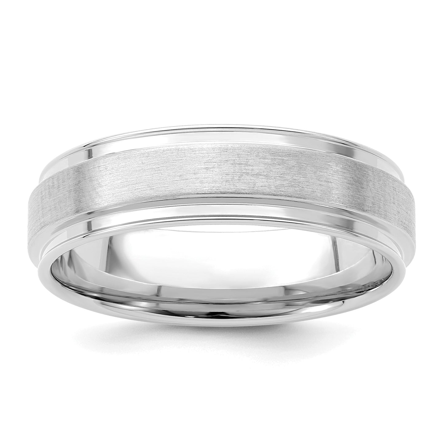 14k White Gold 6mm Standard Weight Comfort Fit Brushed Satin Fancy Wedding Band Size 9