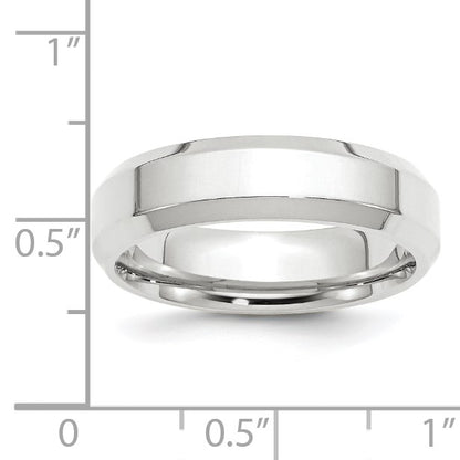14k White Gold 6mm Beveled Edge Comfort Fit Wedding Band Size 7