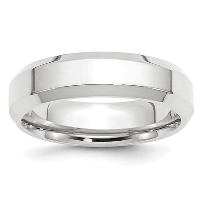 14k White Gold 6mm Beveled Edge Comfort Fit Wedding Band Size 10