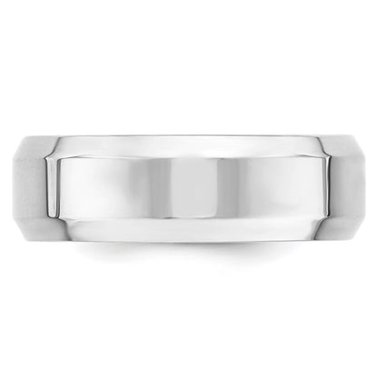 14k White Gold 7mm Beveled Edge Comfort Fit Wedding Band Size 10